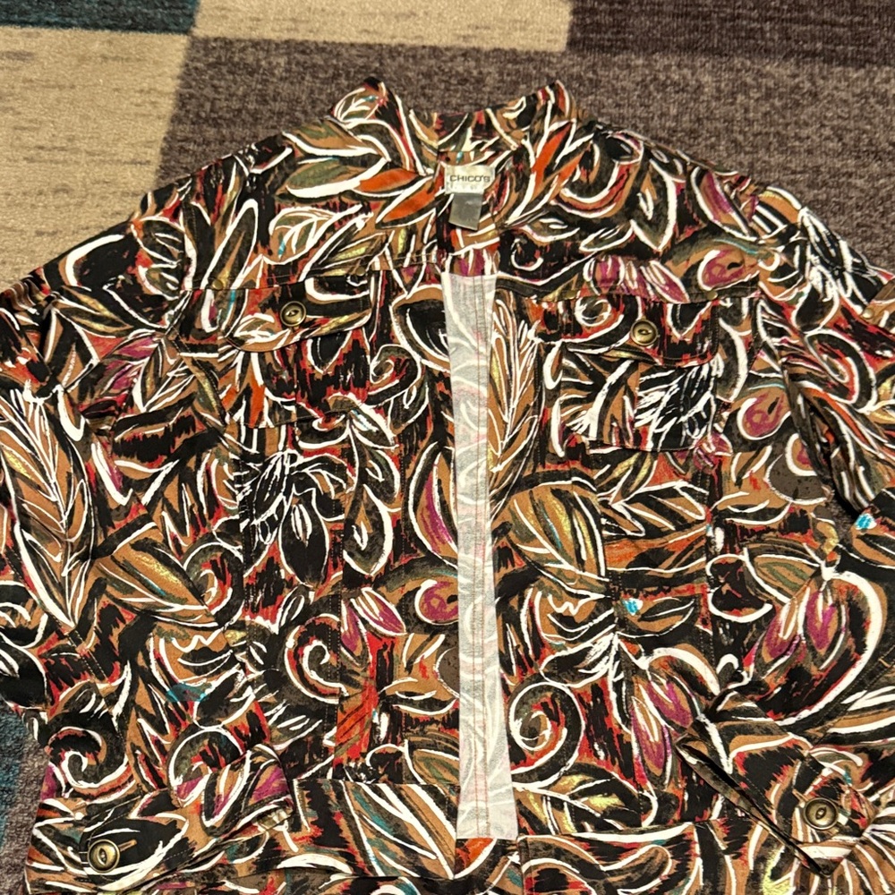 Chico's Multicolor Abstract Jacket Size 2 (US Size Large)
Open front